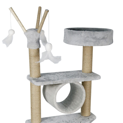 Gray Short Plush And Sisal Tall Cat Tower Large Cat Tree For Rest