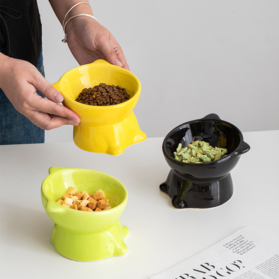 Pet Neck Guard Ceramic Elevated Cat Bowl Foot Diagonal Dog Bowl To Prevent Spilling Water And Food Bowl