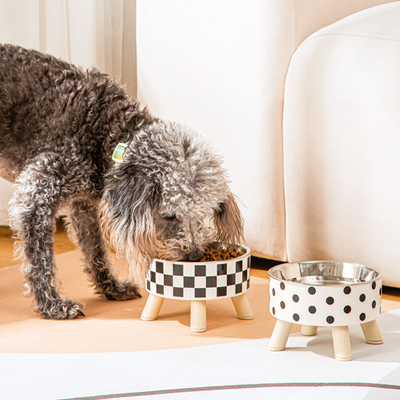 Pet Stainless Steel Elevated Single Bowl Anti-Upset Non-Slip Bowl Large Capacity Anti-Cervical Spine Dog Food Bowl