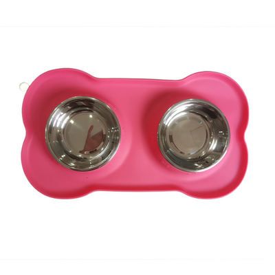 Pet Silicone Anti Spill Bowl Dog Stainless Steel Eating And Drinking Double Bowl