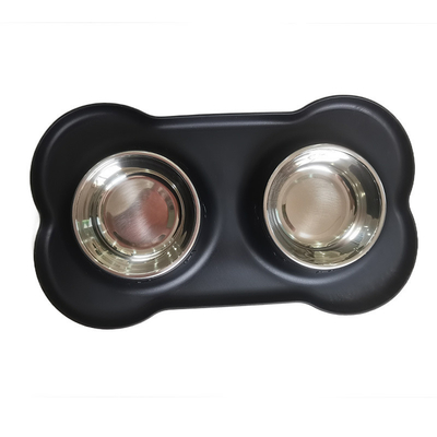Pet Silicone Anti Spill Bowl Dog Stainless Steel Eating And Drinking Double Bowl