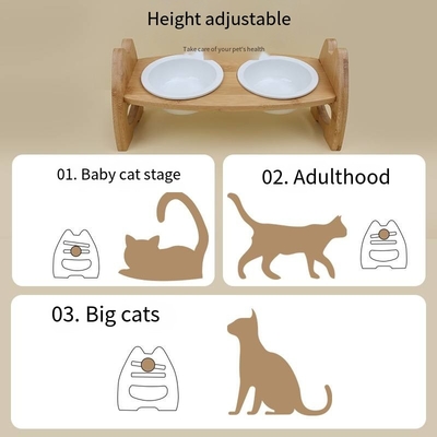 Bamboo Ceramic Bowl Cat Food Rack With Adjustable Height Double Pet Bowl Pet Supplies