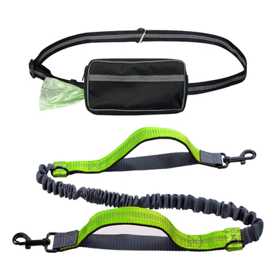 Pet Sports Running Reflective Material Leash Dog Double Handle Leash With Waist Bag Set