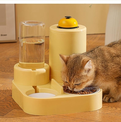 Automatic Cat Feeding Water Feeder 3-in-1 Drinking Fountain Cat and Dog Stainless Steel Bowl with Bell