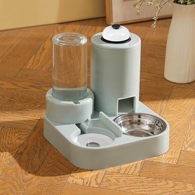 Automatic Cat Feeding Water Feeder 3-in-1 Drinking Fountain Cat and Dog Stainless Steel Bowl with Bell
