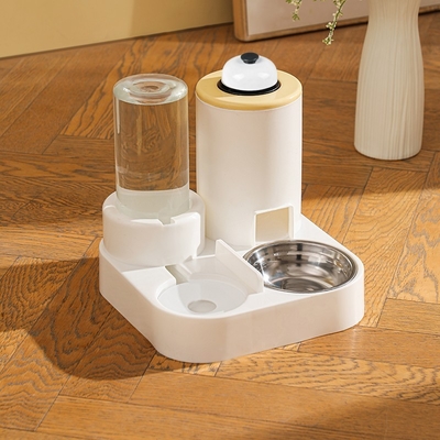 Automatic Cat Feeding Water Feeder 3-in-1 Drinking Fountain Cat and Dog Stainless Steel Bowl with Bell