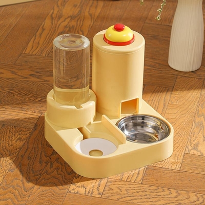 Automatic Cat Feeding Water Feeder 3-in-1 Drinking Fountain Cat and Dog Stainless Steel Bowl with Bell