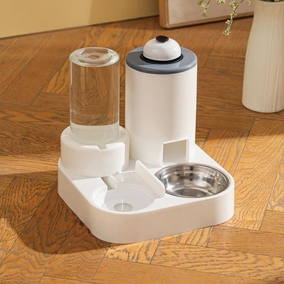 Automatic Cat Feeding Water Feeder 3-in-1 Drinking Fountain Cat and Dog Stainless Steel Bowl with Bell
