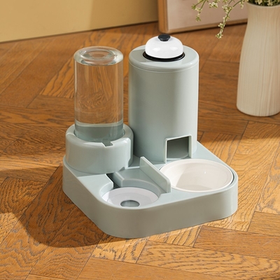 Automatic Cat Feeding Water Feeder Three-in-One Water Dispenser Ceramic Bowl for Cats and Dogs with Bell