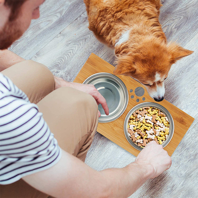 Collapsible Wooden Raised Dog Feeder Anti Skid At Home