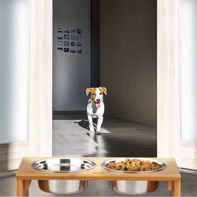 Collapsible Wooden Raised Dog Feeder Anti Skid At Home