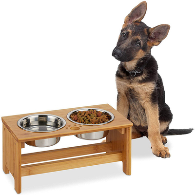 Collapsible Wooden Raised Dog Feeder Anti Skid At Home