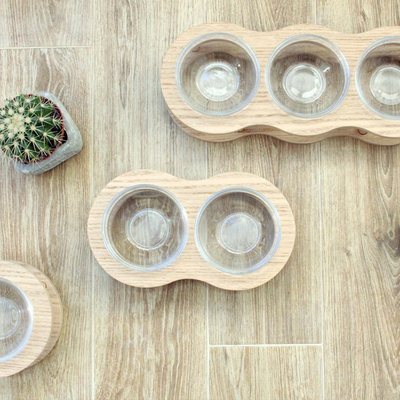 Wooden Dog Food Bowl Stand 3 Bowl Elevated At Home Slow Feeder
