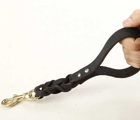 Pet Short Cow Leather Traction Large Dog Chain Rope Golden