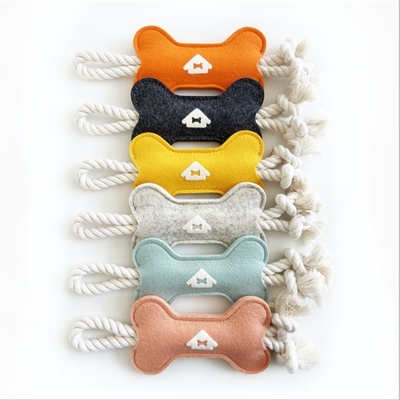 Chewing Toy Felt Bone Shape Pet Tugboat Toy Rope for Small Dog