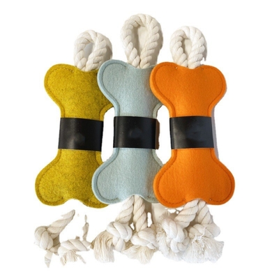 Chewing Toy Felt Bone Shape Pet Tugboat Toy Rope for Small Dog