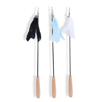 Retractable Wooden Handle Cat Petting Stick Interactive Pet Supplies Cat Toy Solid Wood Bell Feather Cat Petting Stick