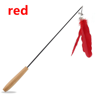 Retractable Wooden Handle Cat Petting Stick Interactive Pet Supplies Cat Toy Solid Wood Bell Feather Cat Petting Stick