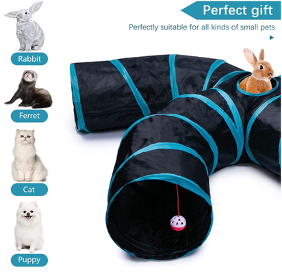 4 way collapsible cat tunnel with Interactive Ball & Storage Bag