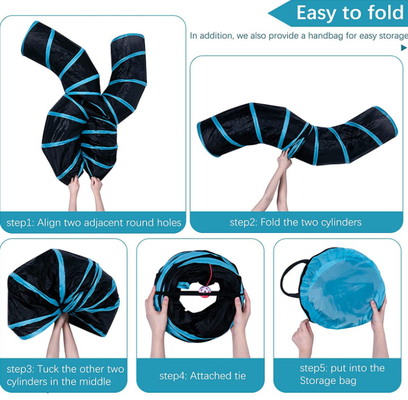 4 way collapsible cat tunnel with Interactive Ball & Storage Bag