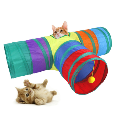Cat Toy Tunnel 2 Way Collapsible Interactive Peek Hole with Ball Crinkle Cat Tunnel Tube Best for Cat