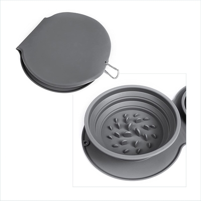 Travel Dog Bowl Collapsible Slow Feeder Double Pet Bowl Silicone Mat
