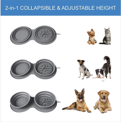 Travel Dog Bowl Collapsible Slow Feeder Double Pet Bowl Silicone Mat