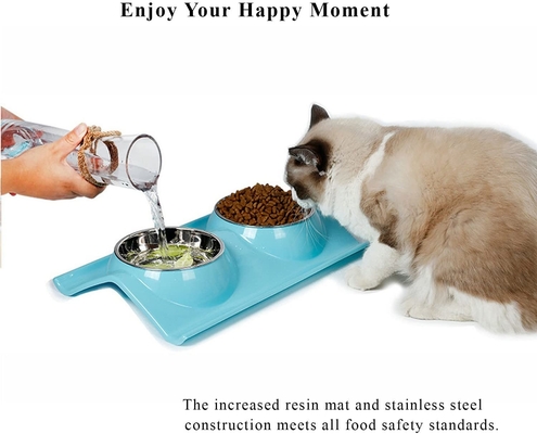 Double Dog Cat Stainless Steel Pet Bowls No Spill Resin Station