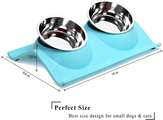Double Dog Cat Stainless Steel Pet Bowls No Spill Resin Station