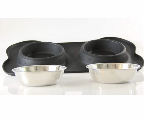 Silicone Pet Dog Stainless Steel Cat Bowl Meal Pad Portable