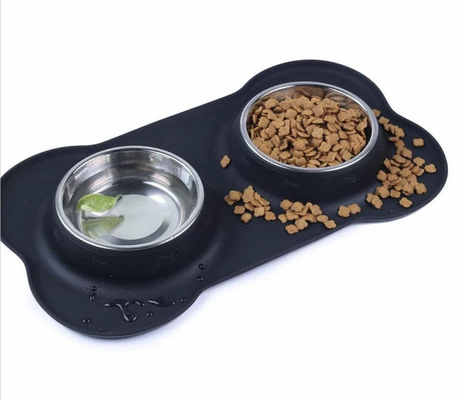 Silicone Pet Dog Stainless Steel Cat Bowl Meal Pad Portable