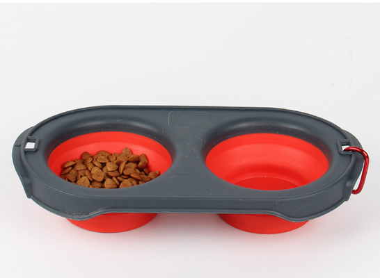 Pet Supplies Dog TEP Folding Portable Silicone Double Bowl Cat Dog Universal Double Bowl