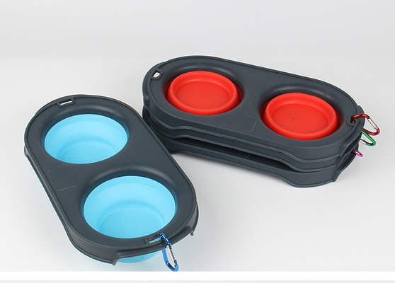Pet Supplies Dog TEP Folding Portable Silicone Double Bowl Cat Dog Universal Double Bowl