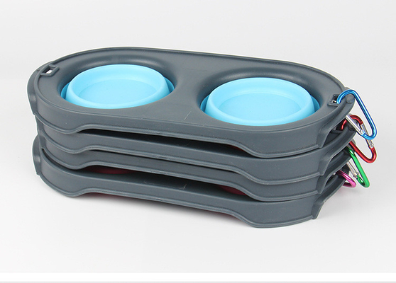 Pet Supplies Dog TEP Folding Portable Silicone Double Bowl Cat Dog Universal Double Bowl