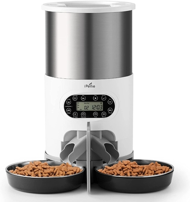 Dog Feeding Stainless Steel Pet Food Dispenser With Two Way Splitter