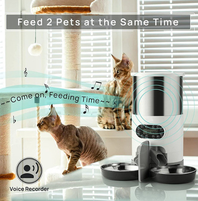 Dog Feeding Stainless Steel Pet Food Dispenser With Two Way Splitter