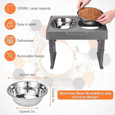 Collapsible Double Elevated Dog Water Bowl Adjustable Stainless Steel