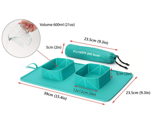 Double Collapsible Dog Bowls Travel Portable With Silicone Mat