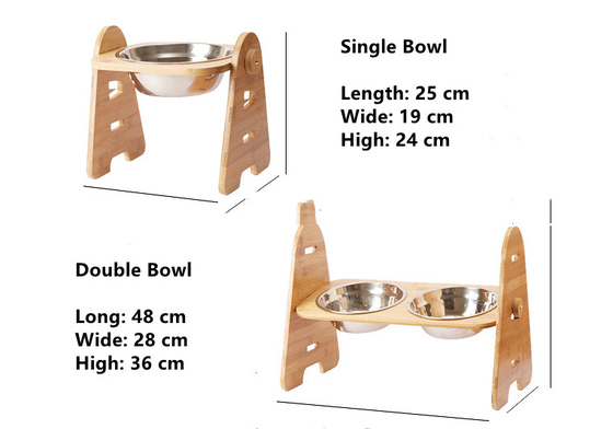 Durable Bamboo Adjustable Raised Dog Bowls For Large Dogs
