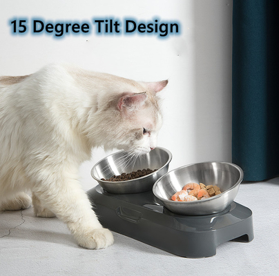 15° Tilted Raised Stainless Steel Indoor Cats Bowls With Stand For Food And Water