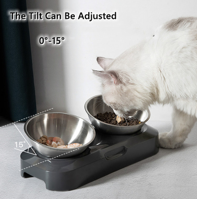 15° Tilted Raised Stainless Steel Indoor Cats Bowls With Stand For Food And Water
