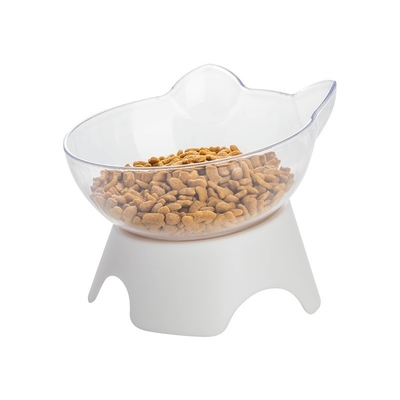 Cat Bowl Dog Bowl Cat Single Bowl Non-Slip Cat Bowl Oblique Mouth Neck Protector Transparent Pet Bowl High Foot