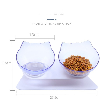 Cat Bowl Dog Bowl Cat Single Bowl Non-Slip Cat Bowl Oblique Mouth Neck Protector Transparent Pet Bowl High Foot