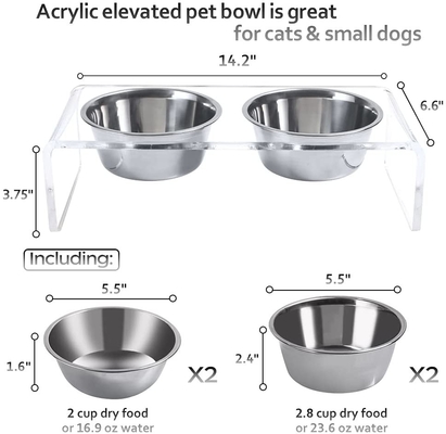 Acrylic Elevated Dog And Cat Pet Feeder with 2 Set Removable Food and Water Bowls