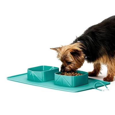 Pet Bowl Silicone Folding Pet Bowl Non-Slip Dog Double Bowl Flannel Bag Dog Bowl Outdoor Pet Portable Dog Bowl Food