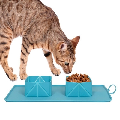 Pet Bowl Silicone Folding Pet Bowl Non-Slip Dog Double Bowl Flannel Bag Dog Bowl Outdoor Pet Portable Dog Bowl Food