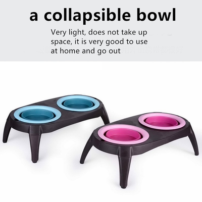 Anti-Overturning Pet Double Bowl Silicone Folding Dog Bowl Pet Drinking Water Feeding Cat Bowl