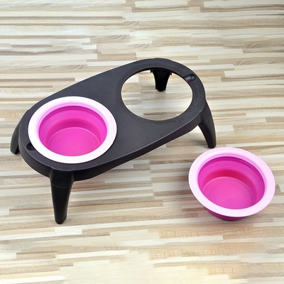 Anti-Overturning Pet Double Bowl Silicone Folding Dog Bowl Pet Drinking Water Feeding Cat Bowl