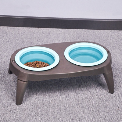 Anti-Overturning Pet Double Bowl Silicone Folding Dog Bowl Pet Drinking Water Feeding Cat Bowl