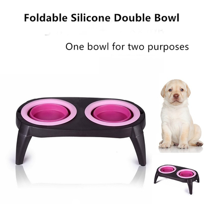 Anti-Overturning Pet Double Bowl Silicone Folding Dog Bowl Pet Drinking Water Feeding Cat Bowl